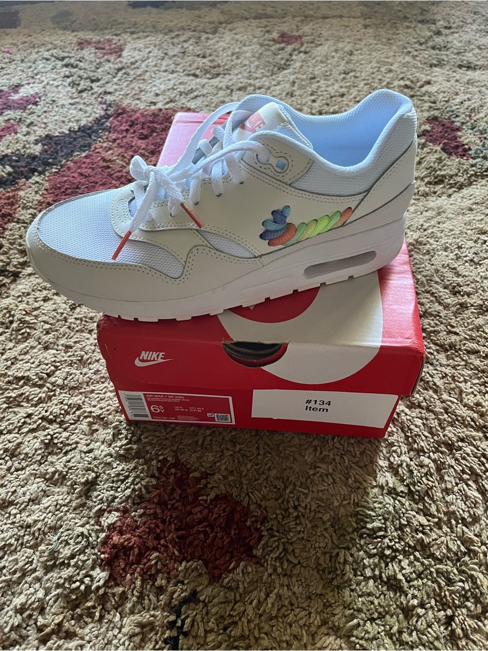 Nike Kids' White Air Max Sneakers with Rainbow Detail